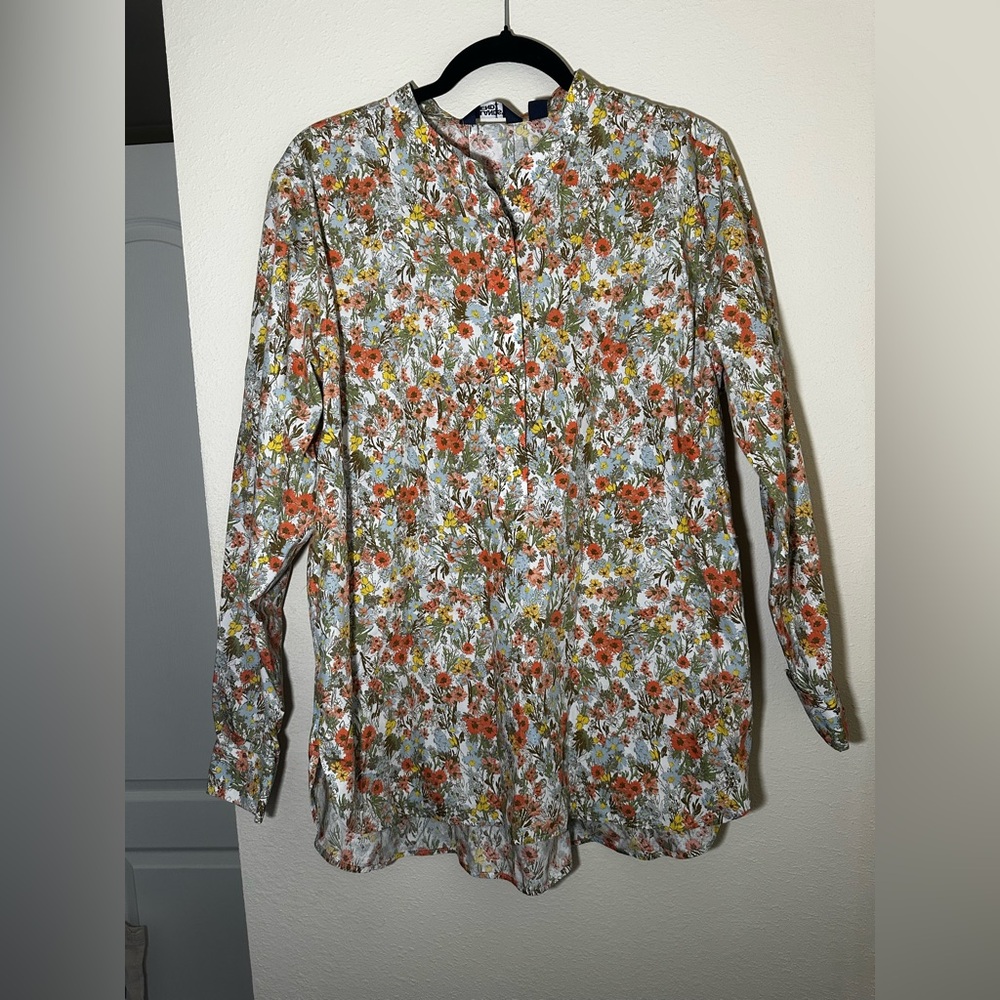 Lands' End Floral Print Blouse with Orange and Yellow Accents